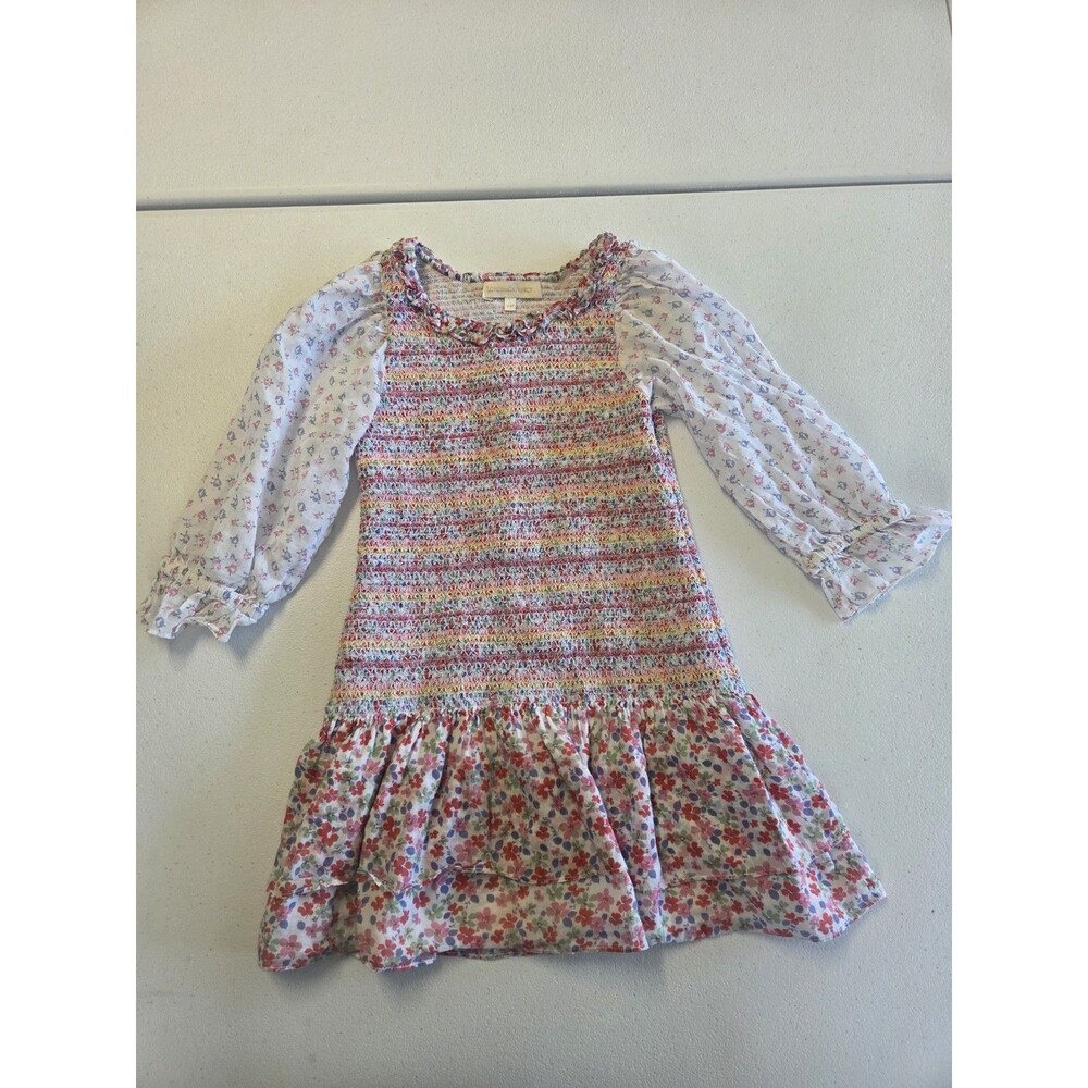 Love Shack Fancy Girls Dress 5-6 Floral Lined Ruffle Smocked Cotton Tea Party